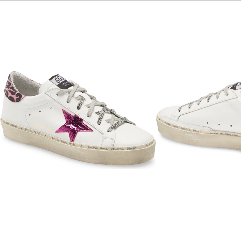 Golden Goose White and Pink Star Sneakers